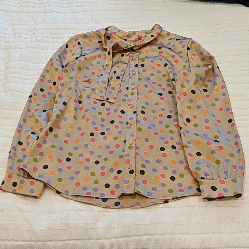 Nife Gold Polka Dot Button-Up Blouse